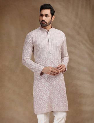 Lilac purple georgette festive kurta pajama for men