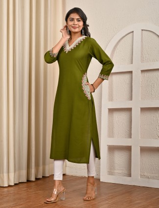 Mehendi green cotton silk stylish kurti