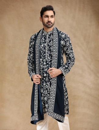 Navy georgette kurta suit with dupatta elegance