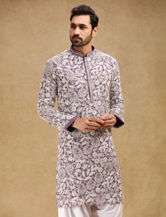 Purple georgette kurta suit with bold embroidery detailing