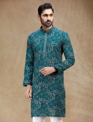 Rama blue georgette men kurta pajama