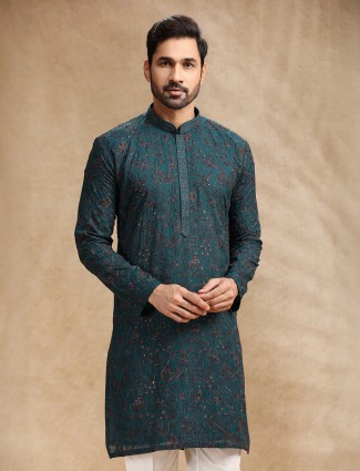 Rama green festive wear men kurta suit
