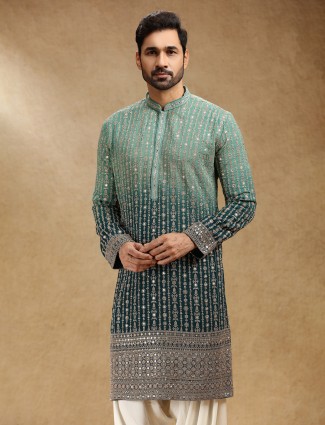 Shaded green georgette festive kurta salwar suit