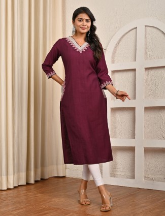 Pastel aqua silk v neck embroidered kurti