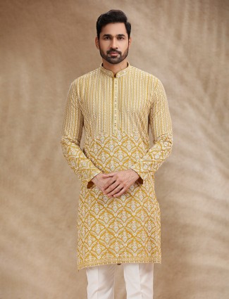 Yellow georgette kurta pajama for festive wear