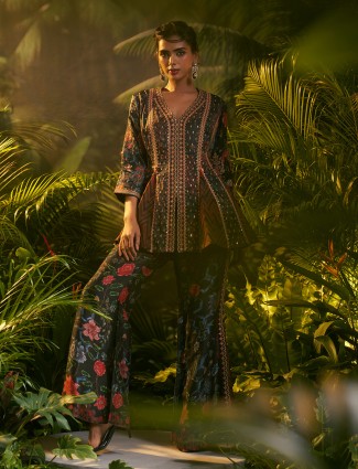Charcoal black printed palazzo suit for celebrations