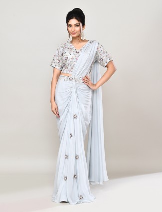 Grey chiffon georgette designer indo western suit