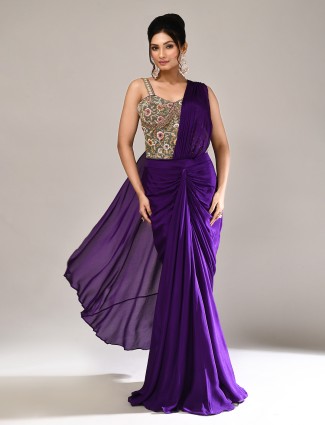 Purple chiffon designer indo western suit