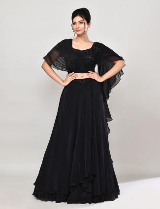 Black satin silk statement lehenga choli