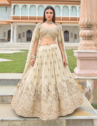 Cream georgette embellished wedding lehenga choli