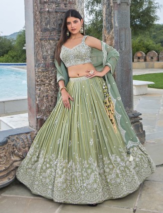 Light green silk festive lehenga choli