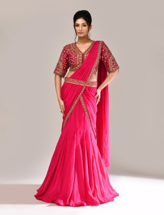 Magenta chiffon silk resham embellished lehenga choli