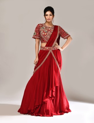 Maroon silk keyhole style designer lehenga choli