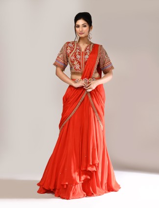 Orange silk designer bridal wedding lehenga choli