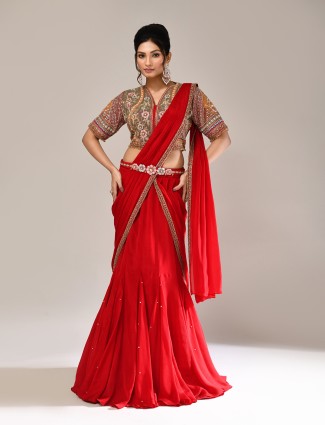 Onion pink lycra designer indo-western suit