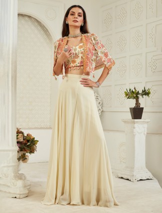 Cream georgette jacket palazzo ensemble