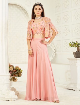 Peach georgette mirror work palazzo set