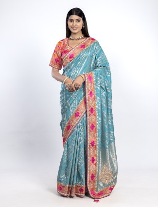 Golden radiance tissue silk saree with royal embellishments