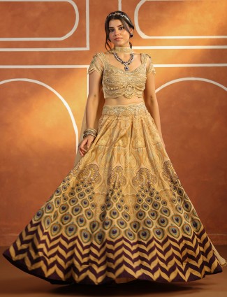 Rich beige silk lehenga choli with embellished choli