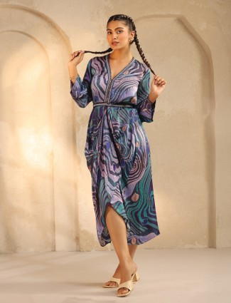 Blue indowestern printed silk kurti