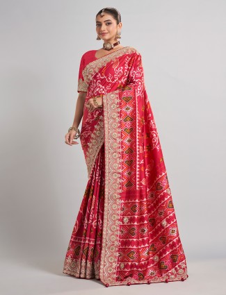 Deep rani pink patola silk saree for brides