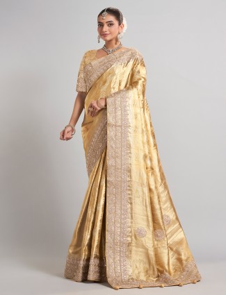 Golden tissue kanjivaram silk saree with zari work