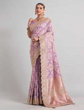 Lavender purple banarasi silk saree for weddings