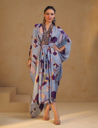 Light blue indowestern silk kurti with cutdana work