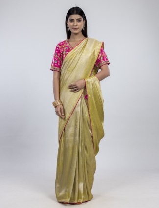 Light green dola silk saree with readymade blouse