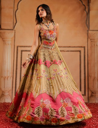 Elegant light olive silk wedding lehenga choli