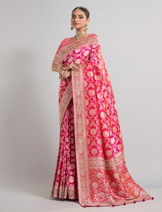 Magenta banarasi silk saree for weddings wear