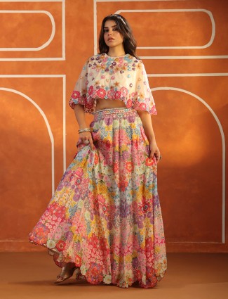 Gorgeous multicolor printed silk lehenga choli