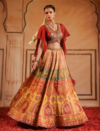 Trendy multicolor printed silk women lehenga choli
