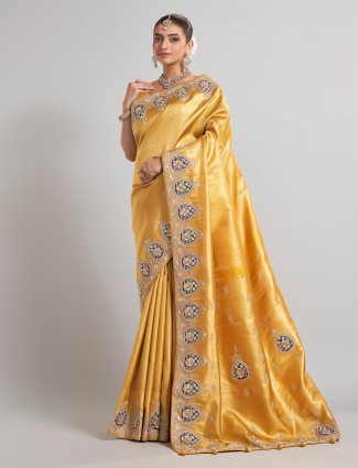 Mustard tissue silk saree with embellished work
