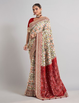 Off white patola silk saree for wedding wear