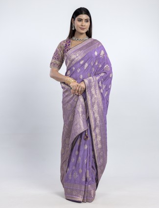 Purple dola silk saree with readymade blouse for women