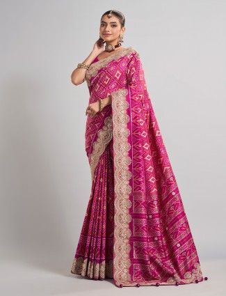 Rani patola silk saree with zari work for wedding
