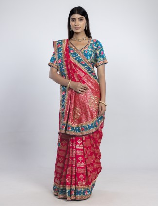 Red dola silk wedding saree of festive radiance