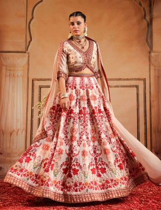 Classic white and red silk lehenga choli