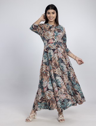 Black long cotton silk printed kurti