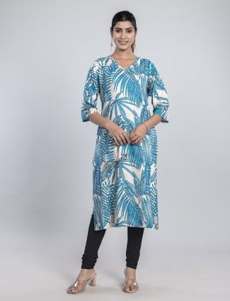 Cream casual cotton silk kurti for women