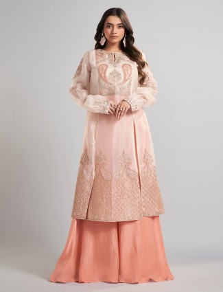 Cream tissue and satin silk pakistani palazzo outfit