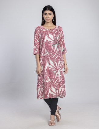 Cream cotton silk printed kurti for women