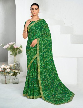 Graceful green chiffon printed festive saree