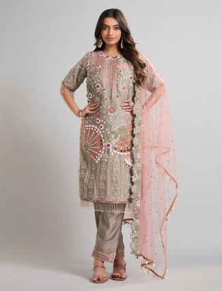 Grey silk pakistani salwar suit with dupatta