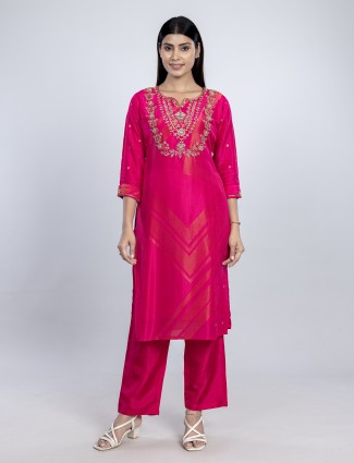 Radiant magenta silk kurti set with cutdana
