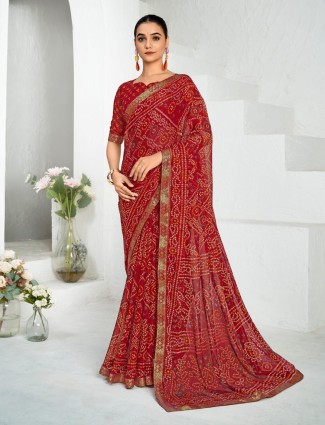 Elegant maroon chiffon printed festive saree