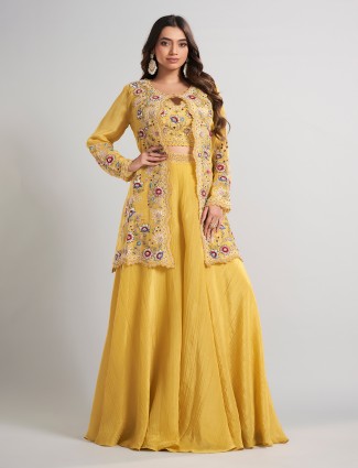 Mustard yellow silk jacket-style palazzo ensemble