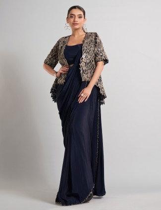 Navy chinon silk party wear ready to wear saree