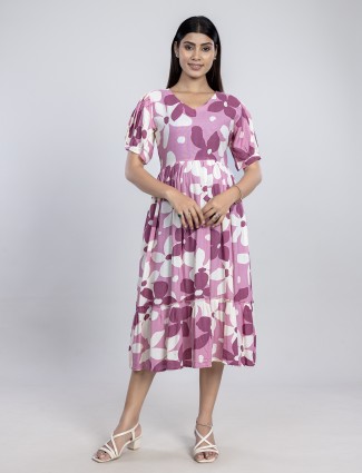 Onion pink printed cotton kurti for women